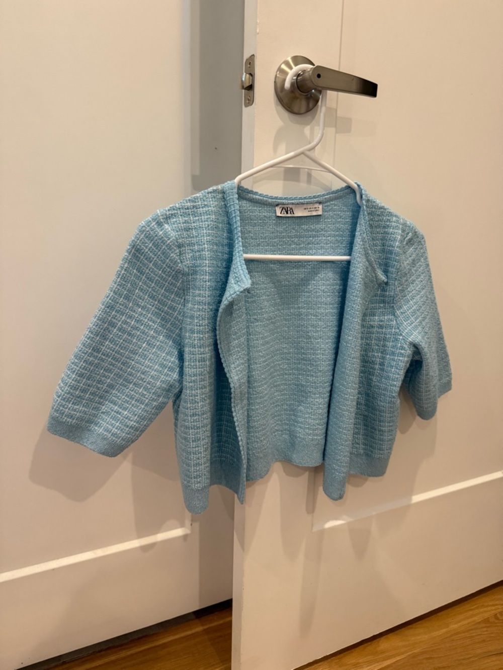 Zara Light Blue Textured Open Cardigan